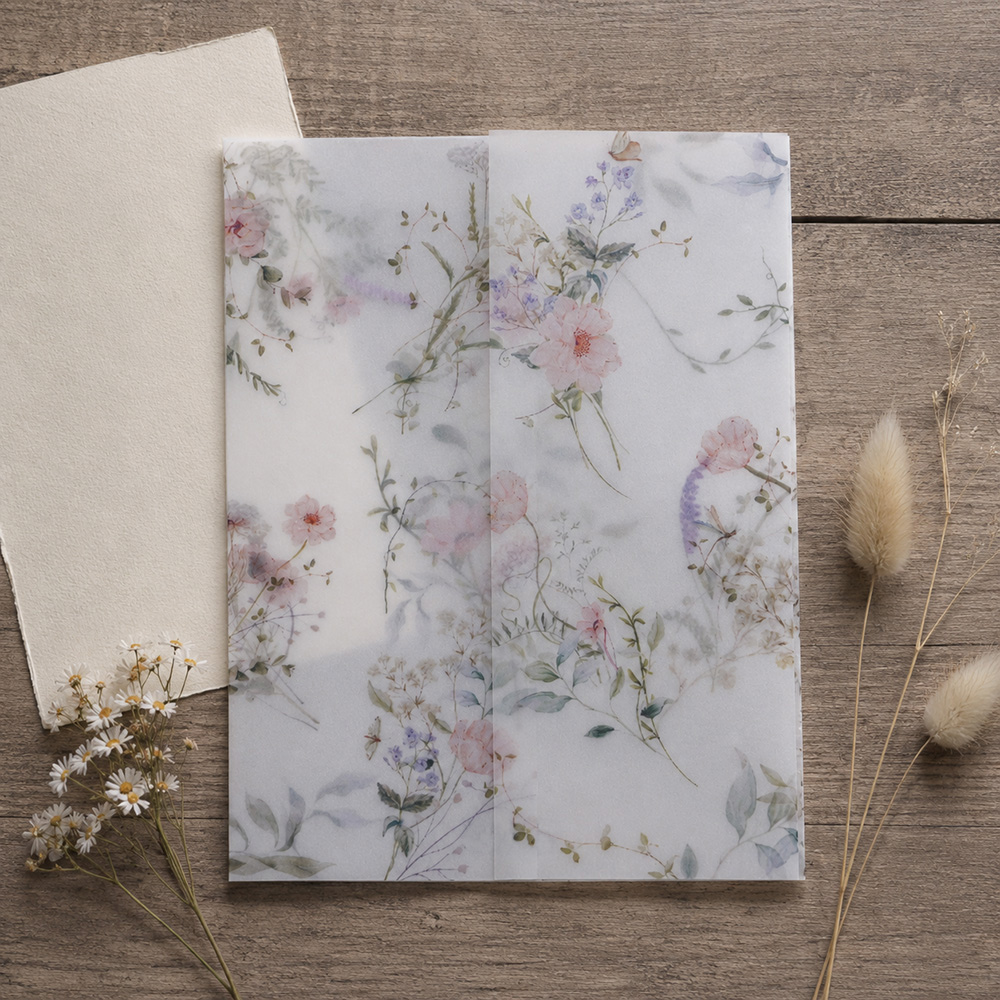 Wedding Envelopes - 20/50 adet Suluboya Çiçek Desenli Vellum